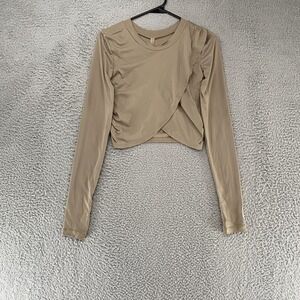 Free People Movement Crossover Shirt Womens XS Beige Front Ruched Crop Workout